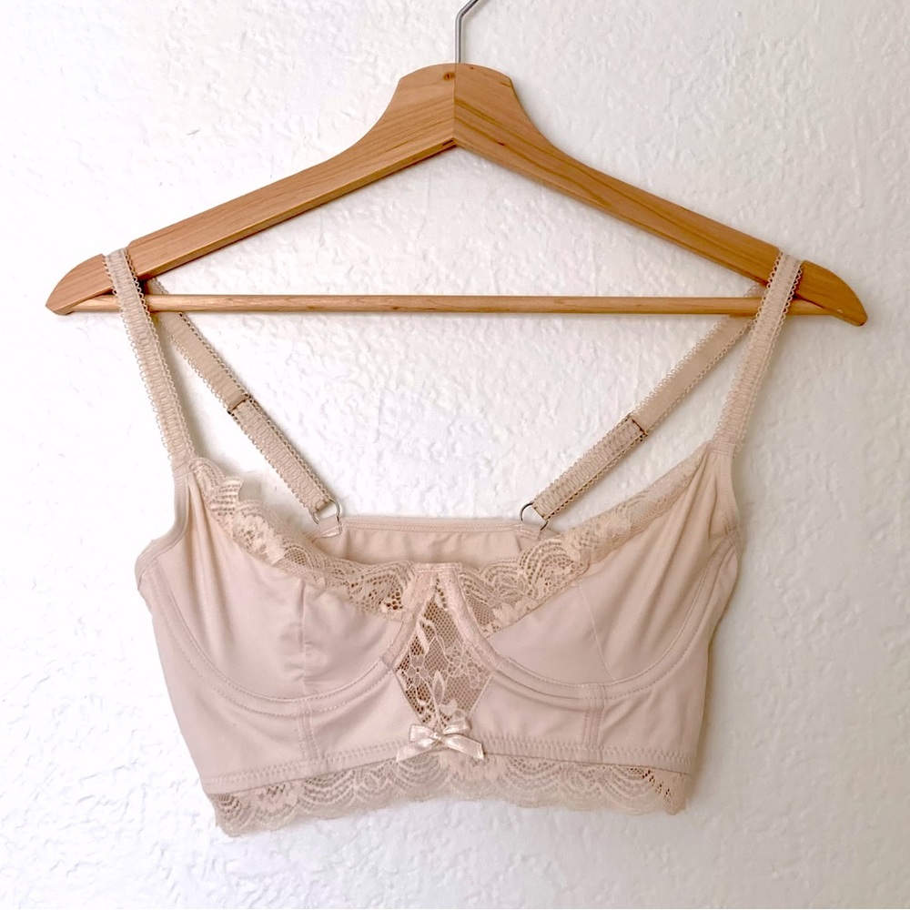 Cream Satin Lace Bra Bustier, Size XS - Picture 1 of 3